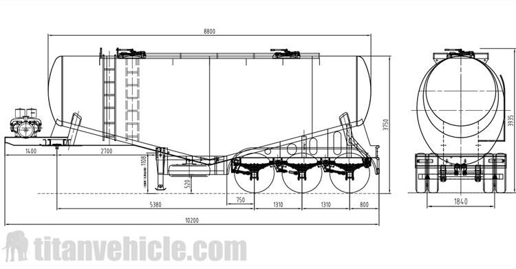 Drawing of 35CBM Bulk Cement Tank Trailer