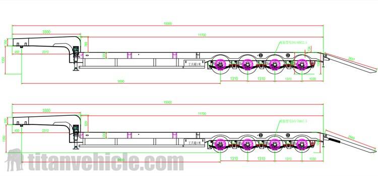 Drawing of 100T Low Bed Truck Trailer