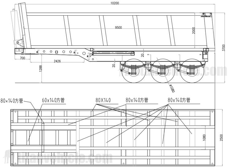 Drawing of U shape Dump Trailer