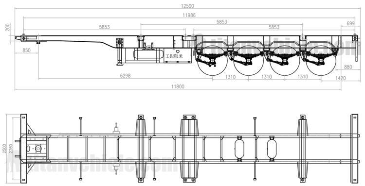 Drawing of 40Ft Skeleton Semi Trailer for Sale