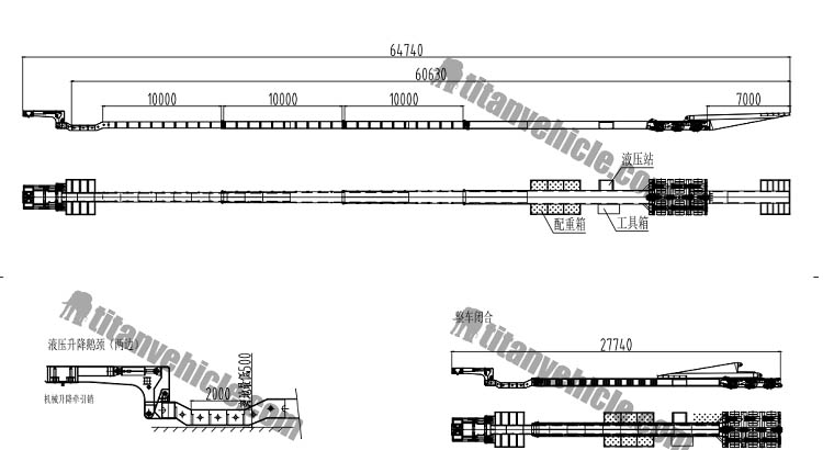 3 axle 60m Hydraulic windmill transport telescopic trailer