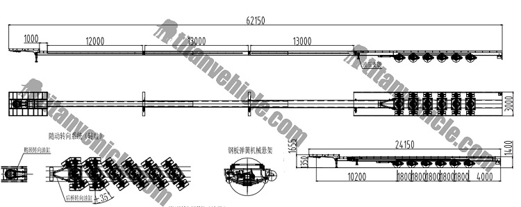 6 axle telescopic extendable trailer