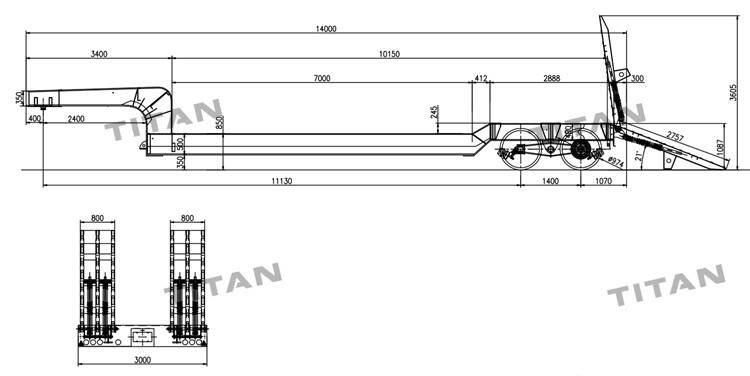 100Ton Low Loader Trailer - 2 Line 4 Axle Lowbed Truck Trailer for Sale